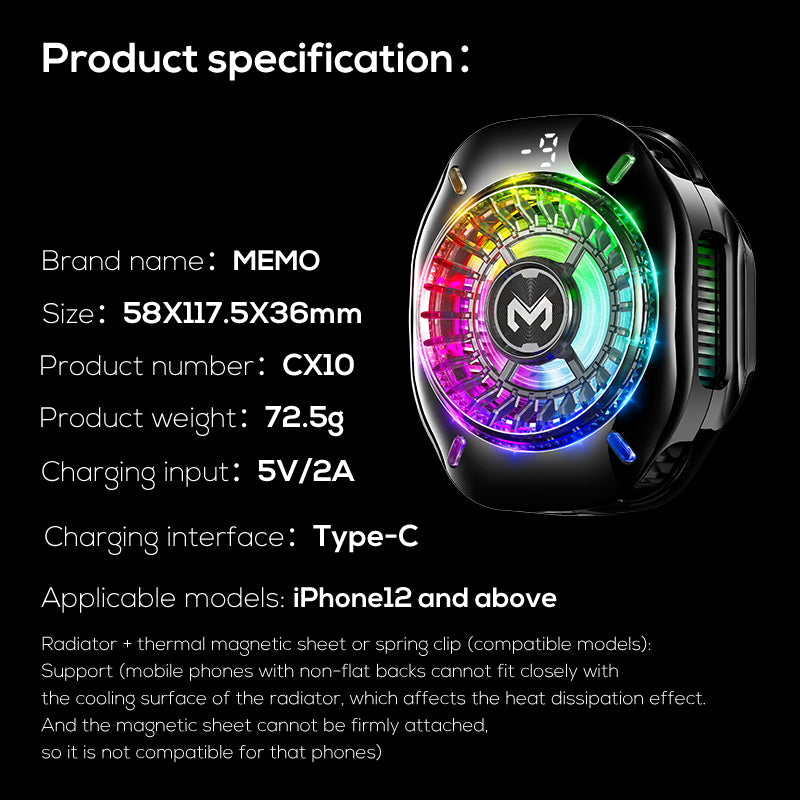 Memo CX10 RGB Pro Model With Digital Display Magnetic and Cllip Mobile Cooling Fan for Gaming Mobile Cooler Phone Radiator
