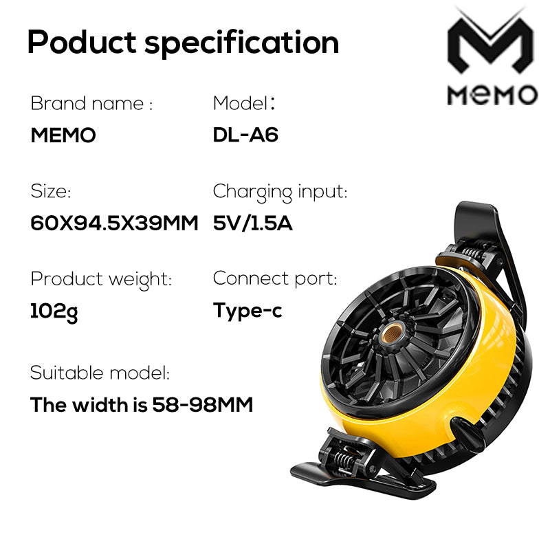 MEMO DLA6 Mobile Phone Radiator Phone Cooling Fan Case Cold Wind Handle Fan for PUBG Mobile Gaming Phone Cooler Phone Cooling Fan Case