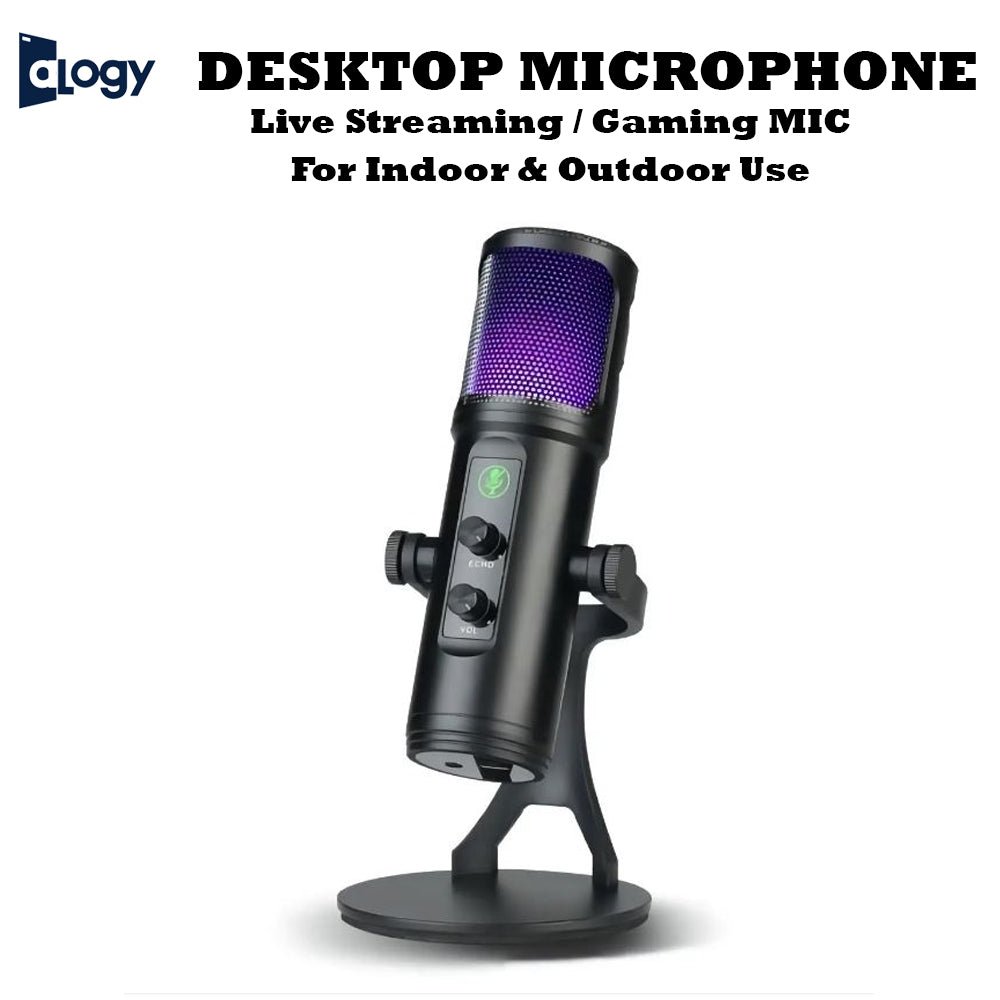 ALOGY Desktop Microphone RGB Condenser Microphone for Recording Professional USB Mic with Earphone for Game Live Broadcast