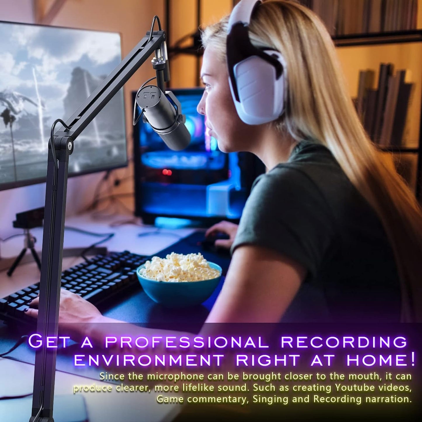 Alogy Boom ArmStand, 360° Rotatable Microphone Stand with Desk Mount, Foldable Desk Mic Arm with 3/8'' to 5/8'' Screw Adapter, Microphone Arm for Live Streaming, Gaming, Podcasting, Radio.