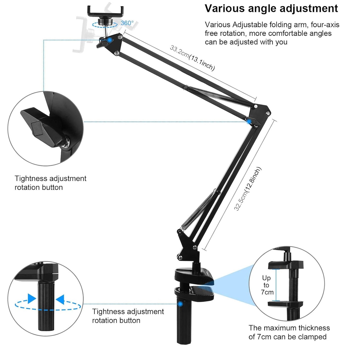Scissor Arm Stand With 6cm Table Clamp - Mobile