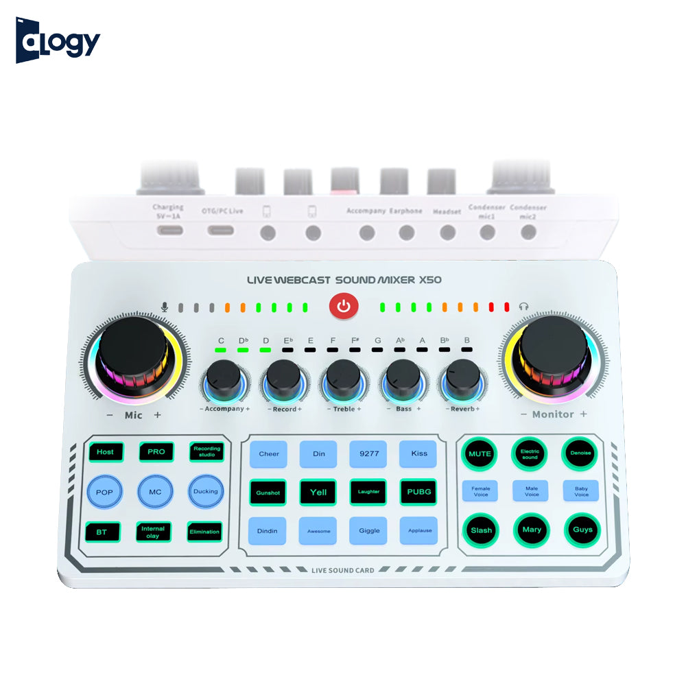 Alogy X50 Live Sound Card - 2 Mic Audio Mixer for Streaming, Podcasting, Recording, Gaming, and Voice Effects