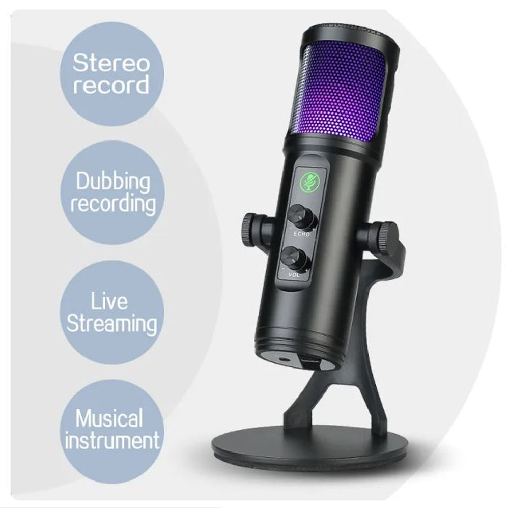 ALOGY Desktop Microphone RGB Condenser Microphone for Recording Professional USB Mic with Earphone for Game Live Broadcast