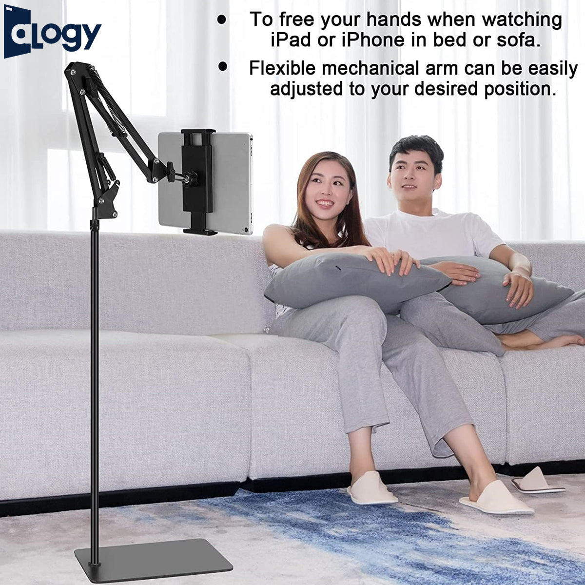 Alogy Hold Up Tabletop, Adjustable Portable Foldable Floor Stand Tablet Mobile Stand Floor Desk Sofa Bed Stand Gooseneck 360 Rotating With ArmStand