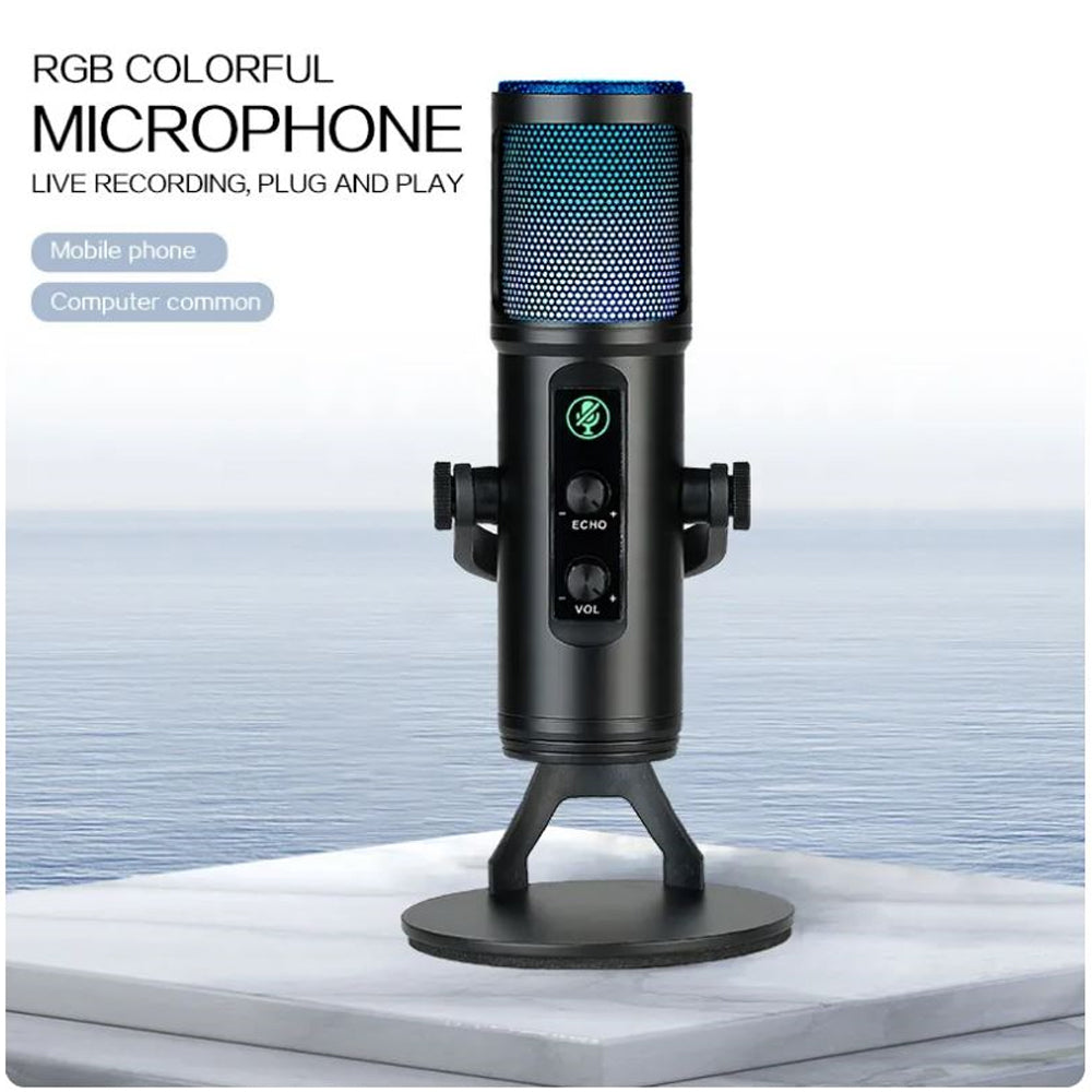ALOGY Desktop Microphone RGB Condenser Microphone for Recording Professional USB Mic with Earphone for Game Live Broadcast