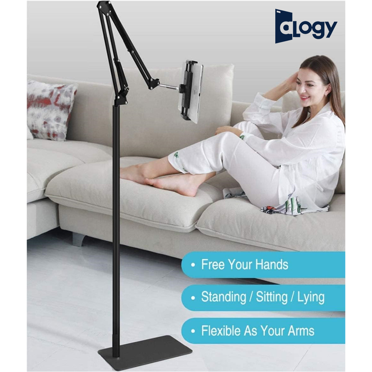 Alogy Hold Up Tabletop, Adjustable Portable Foldable Floor Stand Tablet Mobile Stand Floor Desk Sofa Bed Stand Gooseneck 360 Rotating With ArmStand