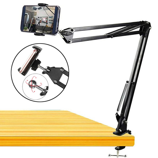 ALOGY Scissor Arm Stand 360 Rotatable Adjustable Foldable For Mobile Vlogging With Adjustable Mobile Holder And Table Mounting Clamp