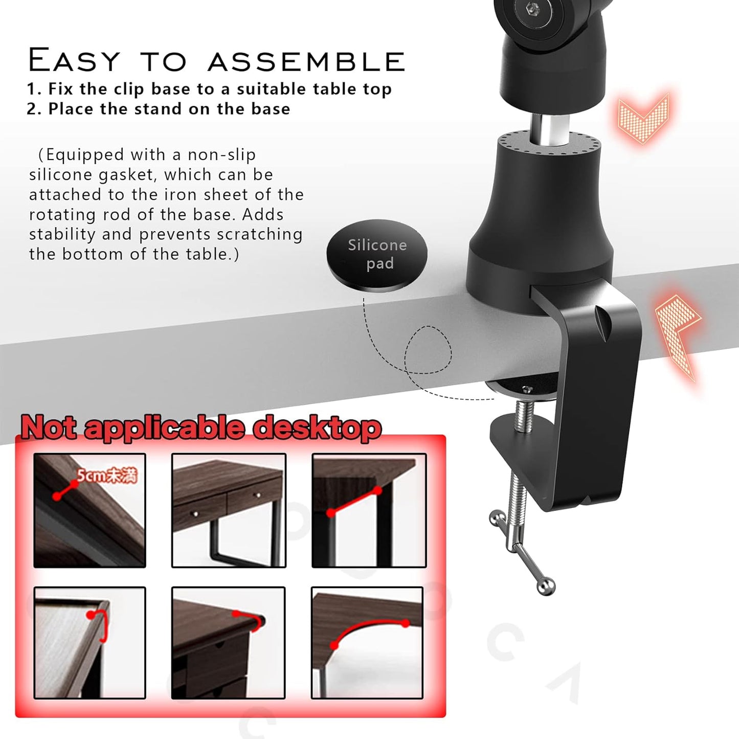 Alogy Boom ArmStand, 360° Rotatable Microphone Stand with Desk Mount, Foldable Desk Mic Arm with 3/8'' to 5/8'' Screw Adapter, Microphone Arm for Live Streaming, Gaming, Podcasting, Radio.