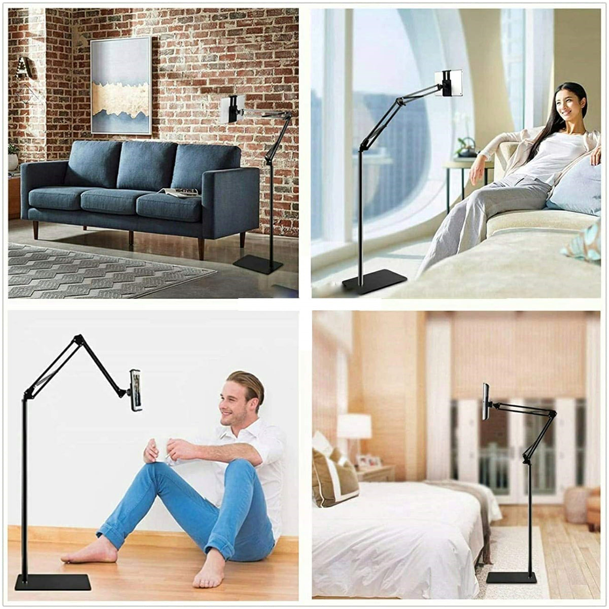 Alogy Hold Up Tabletop, Adjustable Portable Foldable Floor Stand Tablet Mobile Stand Floor Desk Sofa Bed Stand Gooseneck 360 Rotating With ArmStand