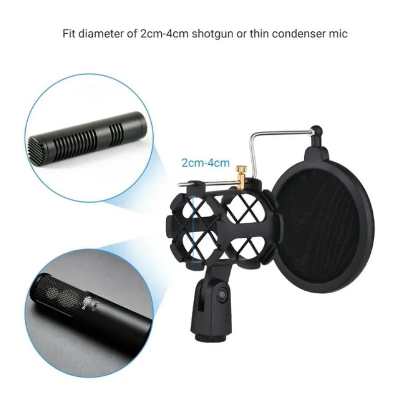 ALOGY Microphone Shock Mount -vibration Mic Holder Stand with Pop Filter