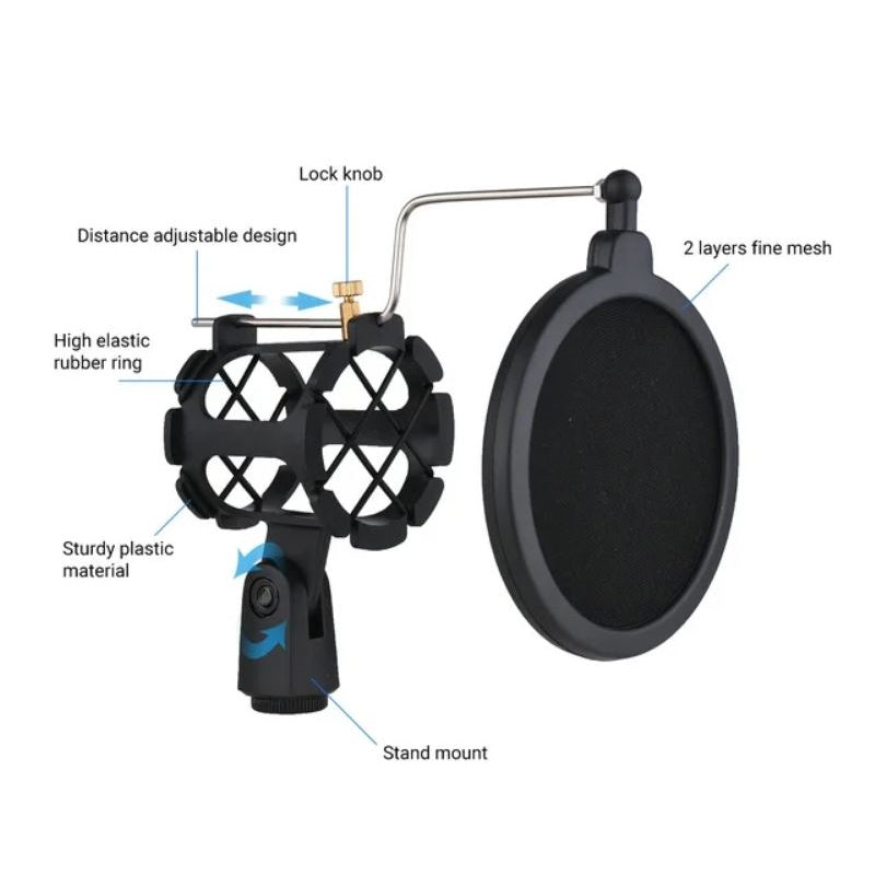 ALOGY Microphone Shock Mount -vibration Mic Holder Stand with Pop Filter