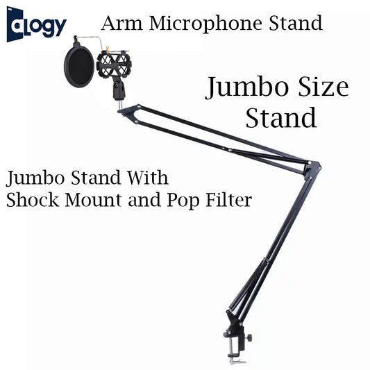 ALOGY Extendable Jumbo Size Recording Microphone Scissor Arm Stand with Shock Mount and Pop Filter Table Mounting Clamp