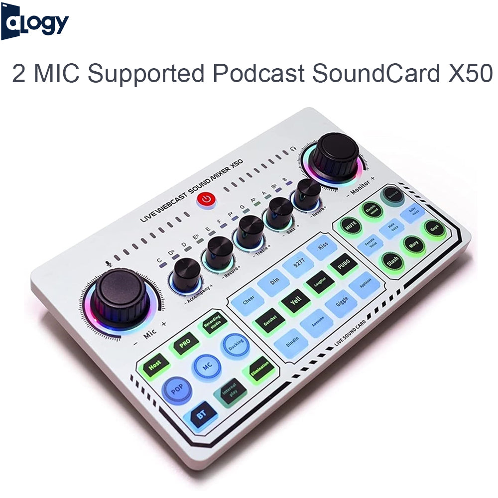 Alogy X50 Live Sound Card - 2 Mic Audio Mixer for Streaming, Podcasting, Recording, Gaming, and Voice Effects