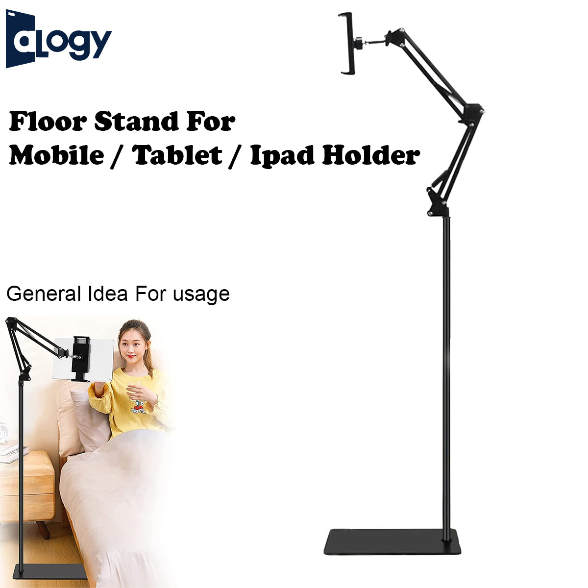 Alogy Hold Up Tabletop, Adjustable Portable Foldable Floor Stand Tablet Mobile Stand Floor Desk Sofa Bed Stand Gooseneck 360 Rotating With ArmStand
