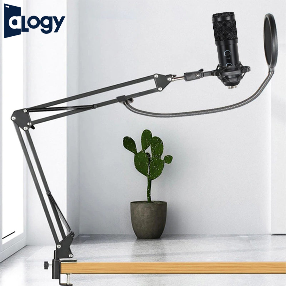 ALOGY AM-888 With Echo And Volume Adjust Condenser Microphone Full Kit Adjustable Mic Suspension Arm Stand With Shock Mount and Double-Layer Pop Filter for Studio Recording & Broadcasting Live steaming Gaming