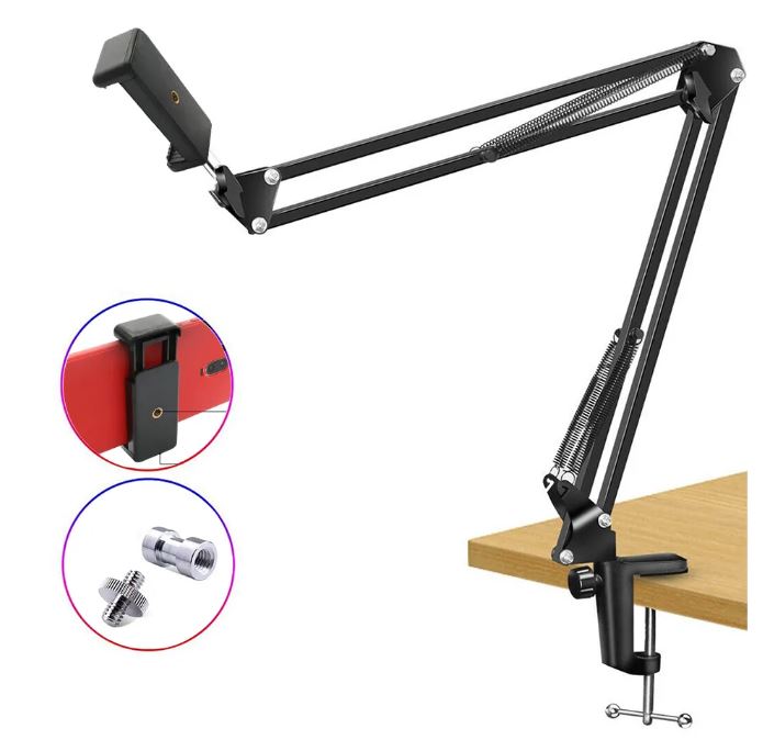 ALOGY Scissor Arm Stand Adjustable Foldable For Mobile With Adjustable Mobile Holder And Table Mounting Clamp