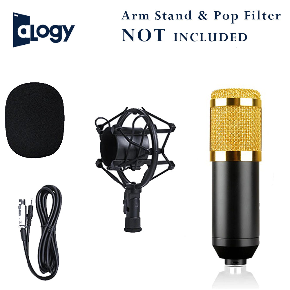 ALOGY BM800 Condenser Microphone Kit with Shock Mount for Studio Recording & Broadcasting Live steaming Gaming - Golden Black BM 800