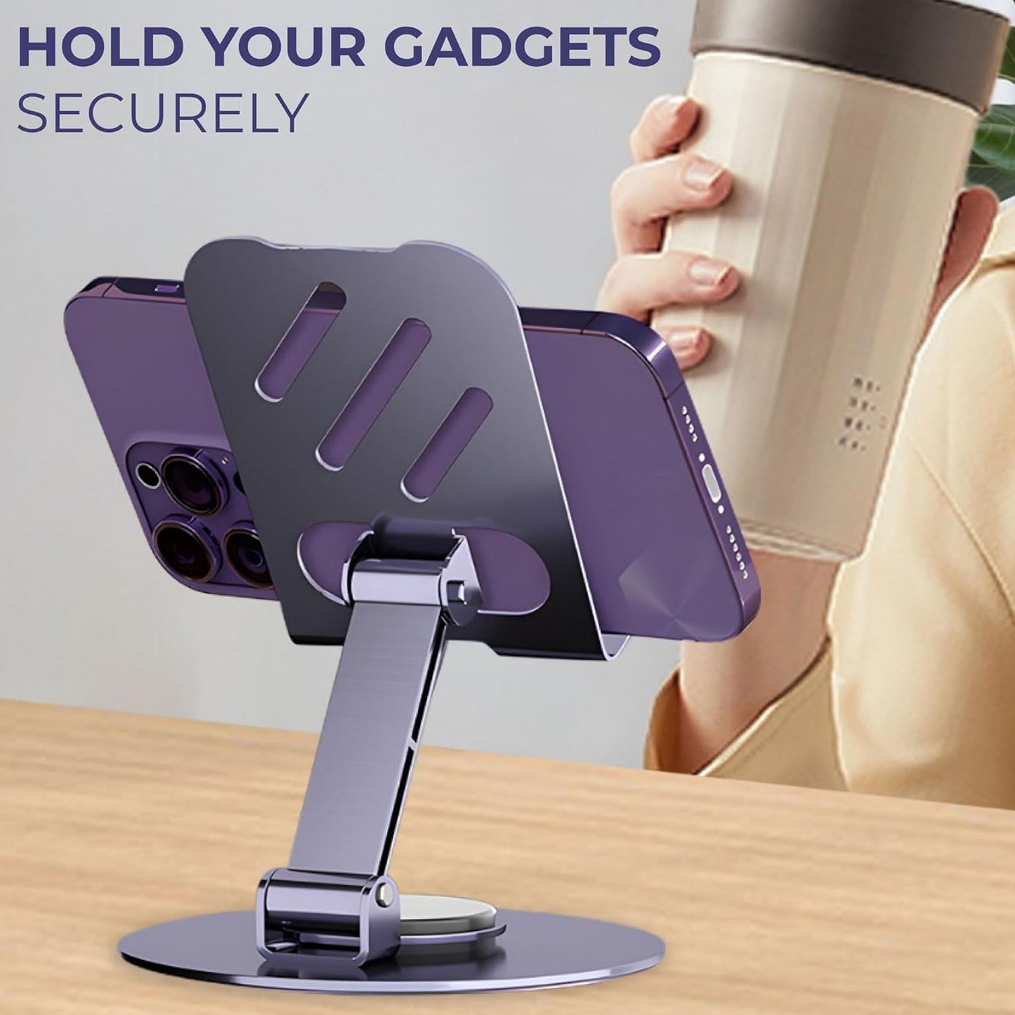 Desktop Metal Mobile Stand with 360° Rotating Base - Space Grey