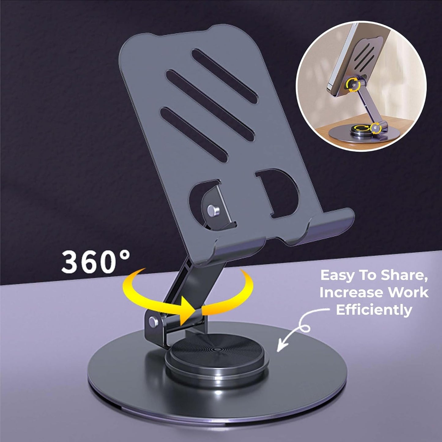 Desktop Metal Mobile Stand with 360° Rotating Base - Space Grey