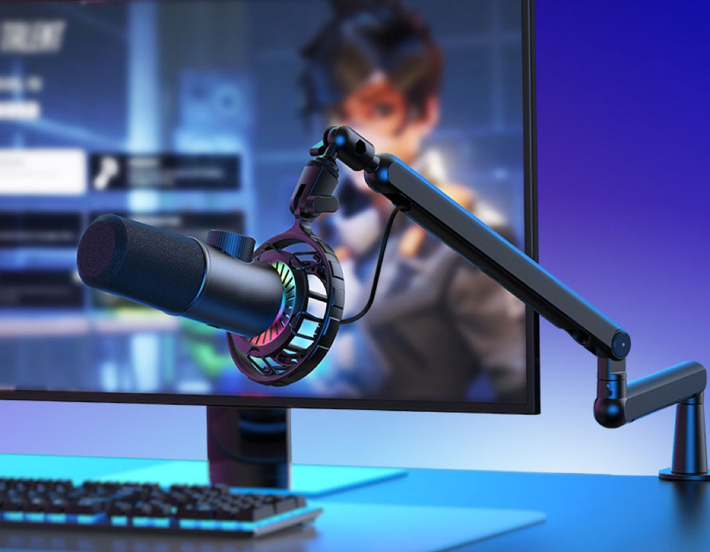 F10 Adjustable Boom Arm Microphone Stand – Heavy Duty Desk Clamp Mic Arm for Studio, Gaming & Podcast