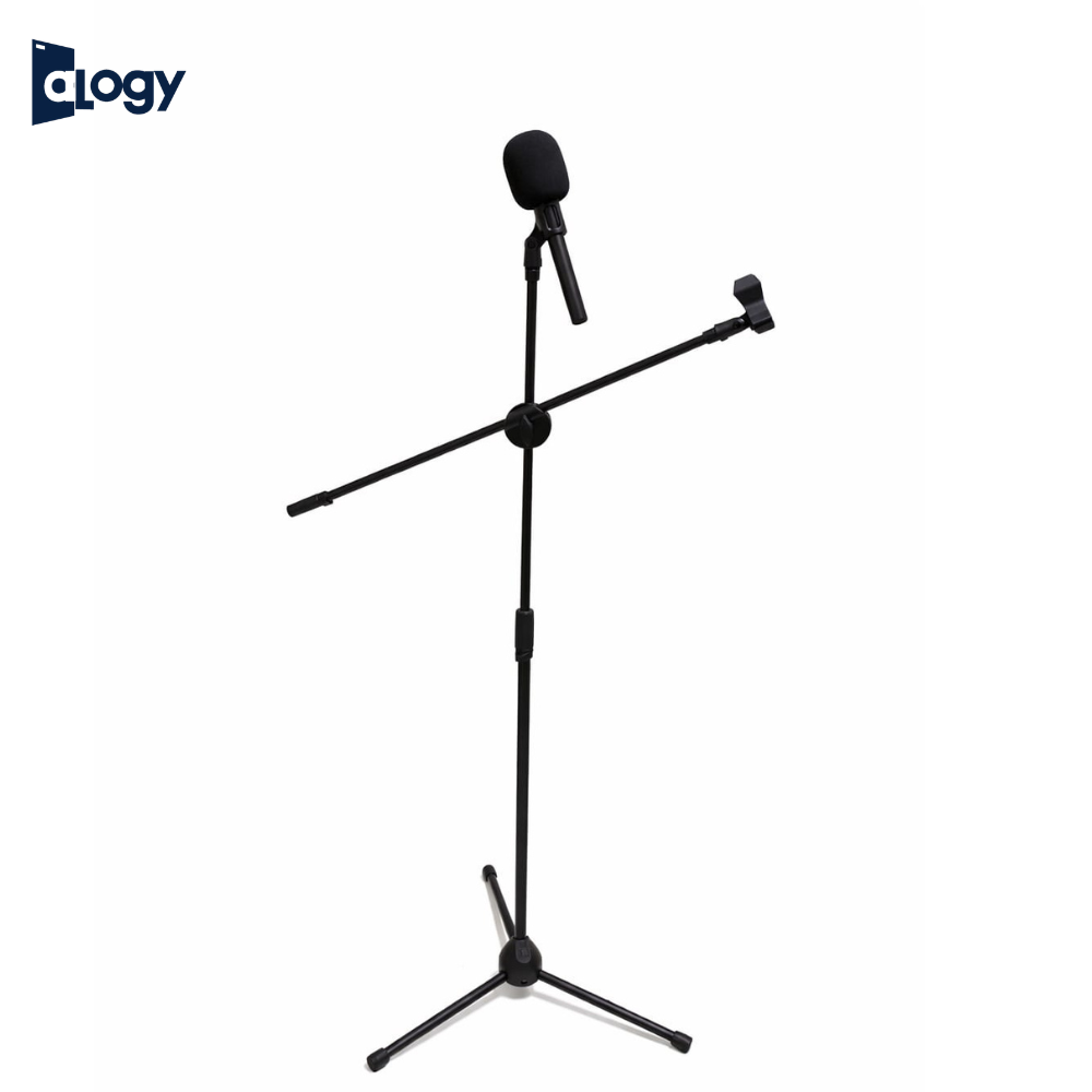 Dual Microphone Floor Stand with Mic Handle Adjustable Boom Arm | Tripod Base Mic Holder for Recording & Singing
