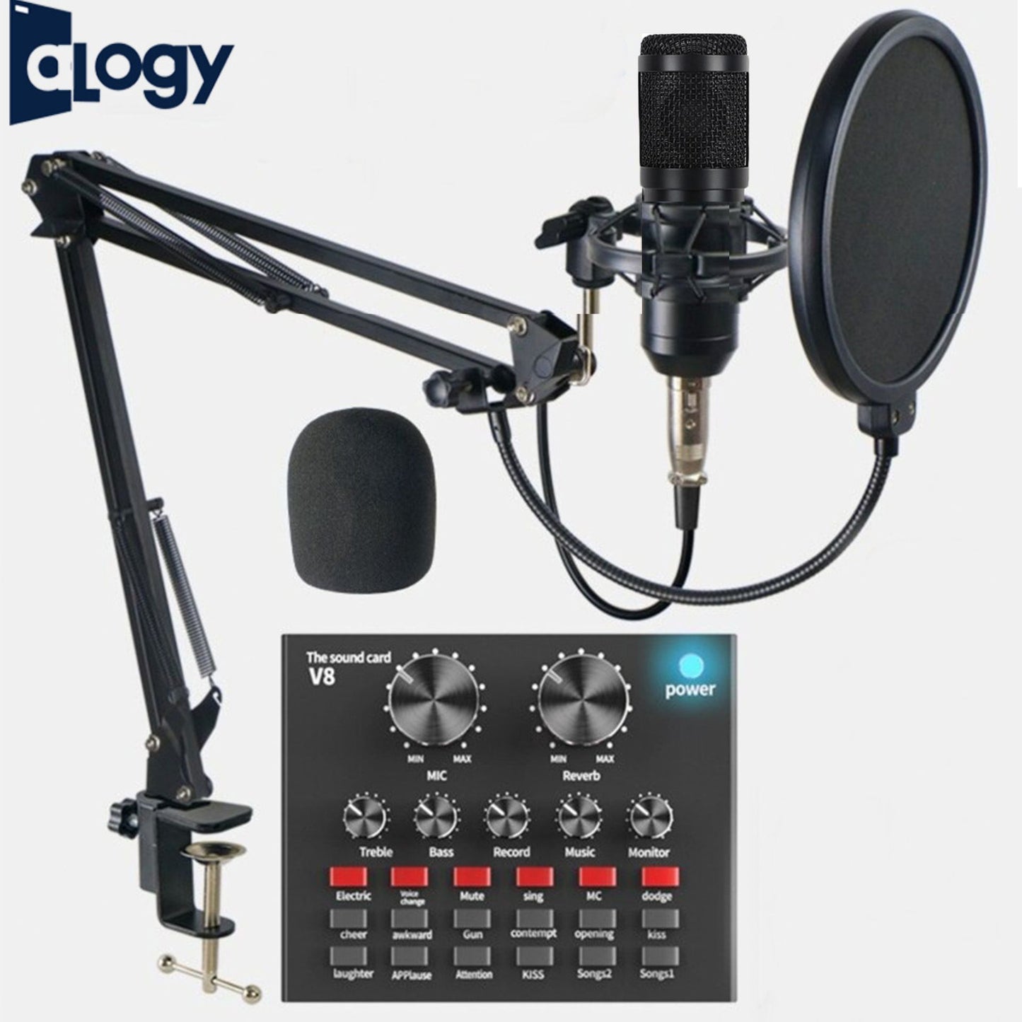 ALOGY BM800 Condenser Microphone Kit With V8 / V8S USB Sound Card, Pop Filter & Arm Scissor Stand