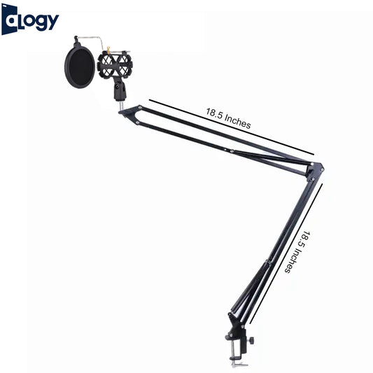 Jumbo Boom Arm Mic Stand 3/8 - With Shock Mount and Pop Filter