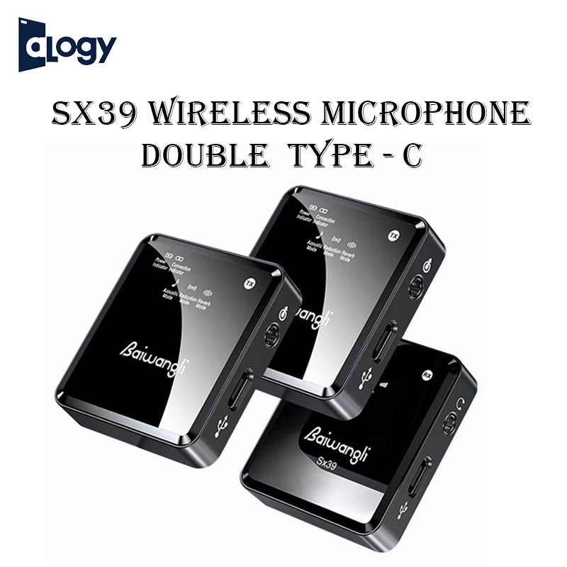 ALOGY SX39 Double Wireless Microphone TypeC 1 Controller 2 Microphone Collar Mic Intelligent Noise Cancellation