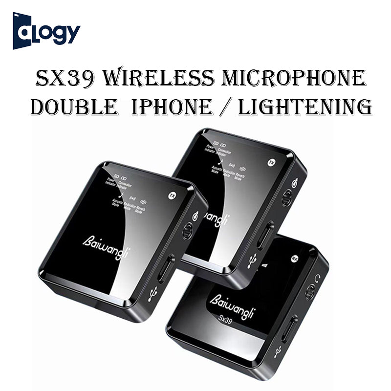 ALOGY SX39 Double Wireless Microphone For Iphone 1 Controller 2 Microphone Collar Mic Intelligent Noise Cancellation