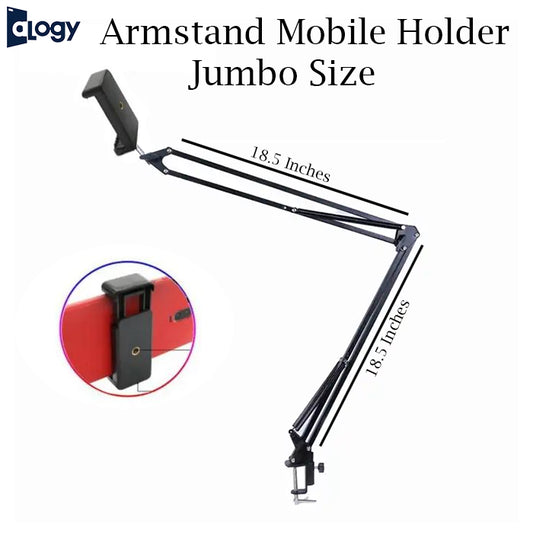 ALOGY Arm Stand Jumbo Size Adjustable Foldable For Mobile With Adjustable Mobile Holder And Table Mounting Clamp