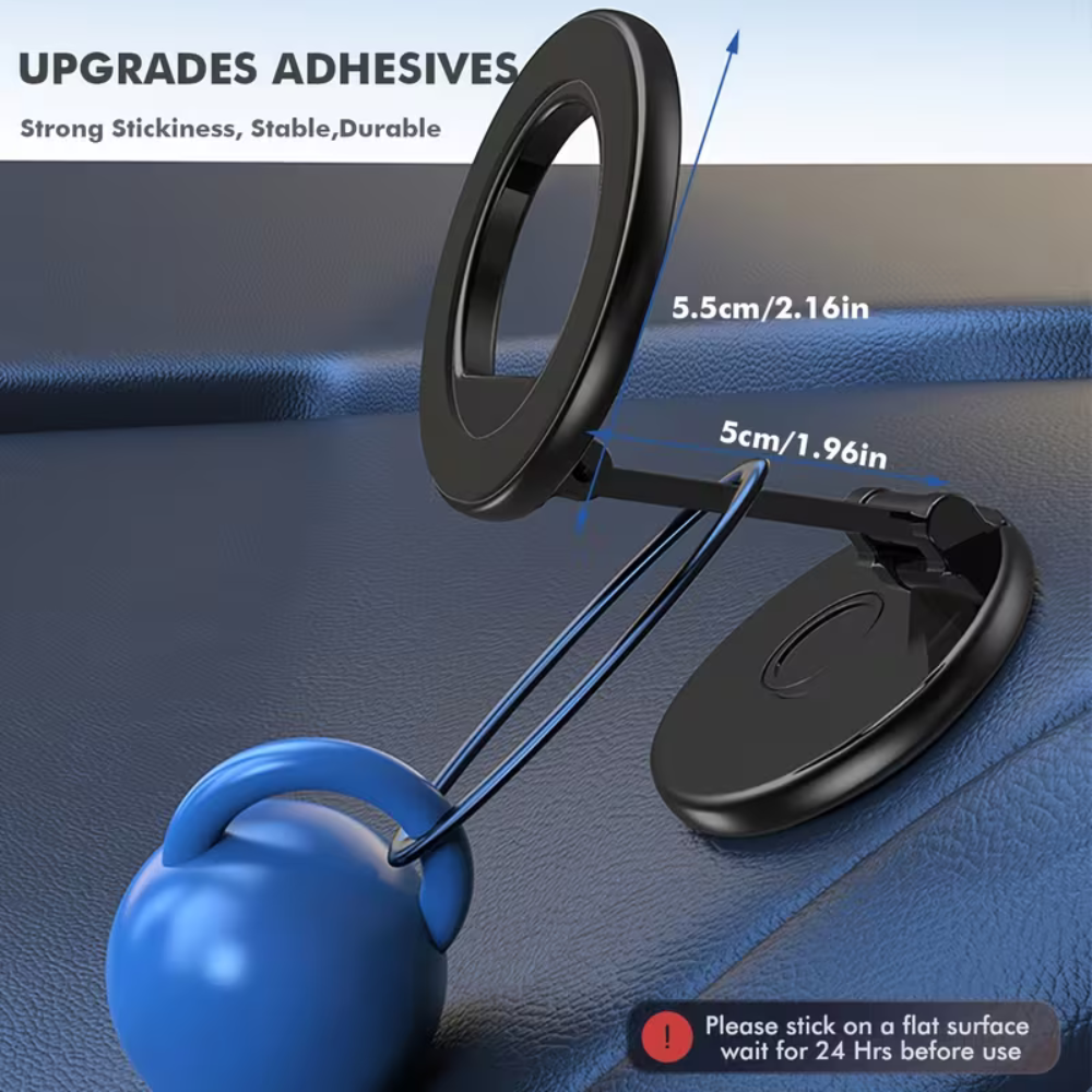 Folding Magnetic Mobile Holder Stand – Adjustable Angle Car Dashboard Phone Bracket with Strong Adhesive Base, Universal Smartphone Support