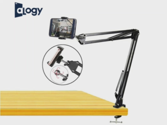Scissor Arm Adjustable 360° Rotatable Mobile Stand with Holder & Table Clamp