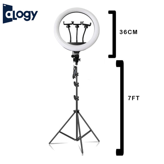 ALOGY - 36cm Ring Light With Stand and 3 Phone Holder & 3 Shades of Colors For Selfie Makeup
