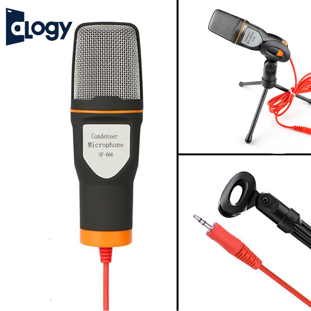ALOGY Condenser Microphone Omnidirectional Mic 3.5mm Jack For Vlogging With Stand Holder For Sound Podcast Studio Recording Broadcasting Music Singing